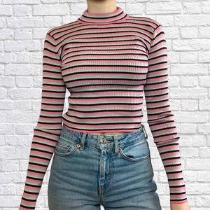 Arizona Jean Co. cropped mock neck striped top XS